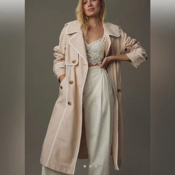 Women's Cream Trench Coat with Belt - Picture 3 of 10